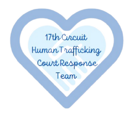 Logo with blue heart, two hands meeting in middle and the words 17th Circuit Human Trafficking Court Response Team over the hands.